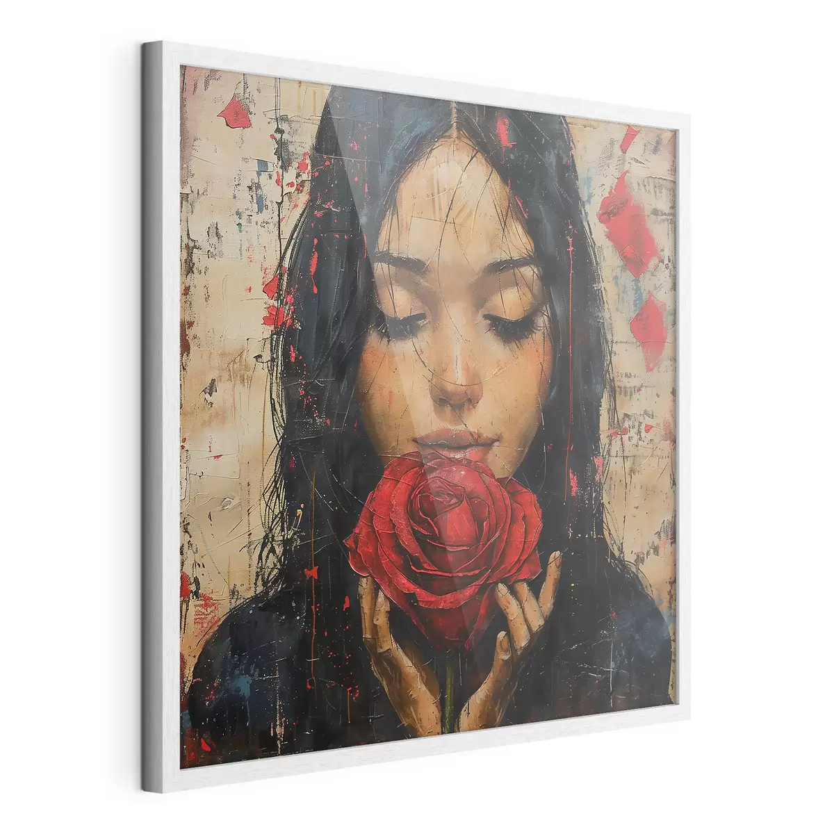 Poster Mädchen mit einer roten Rose f40898