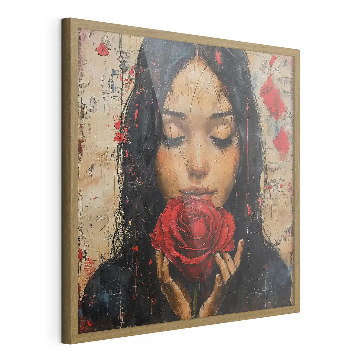 Poster Mädchen mit einer roten Rose f40898