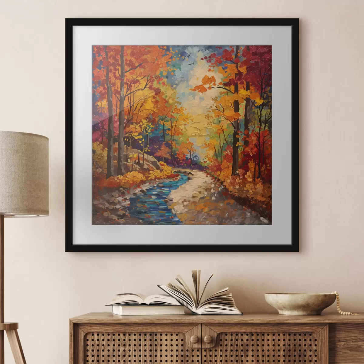Poster Pfad im Wald mit Aquarellfarben f40901