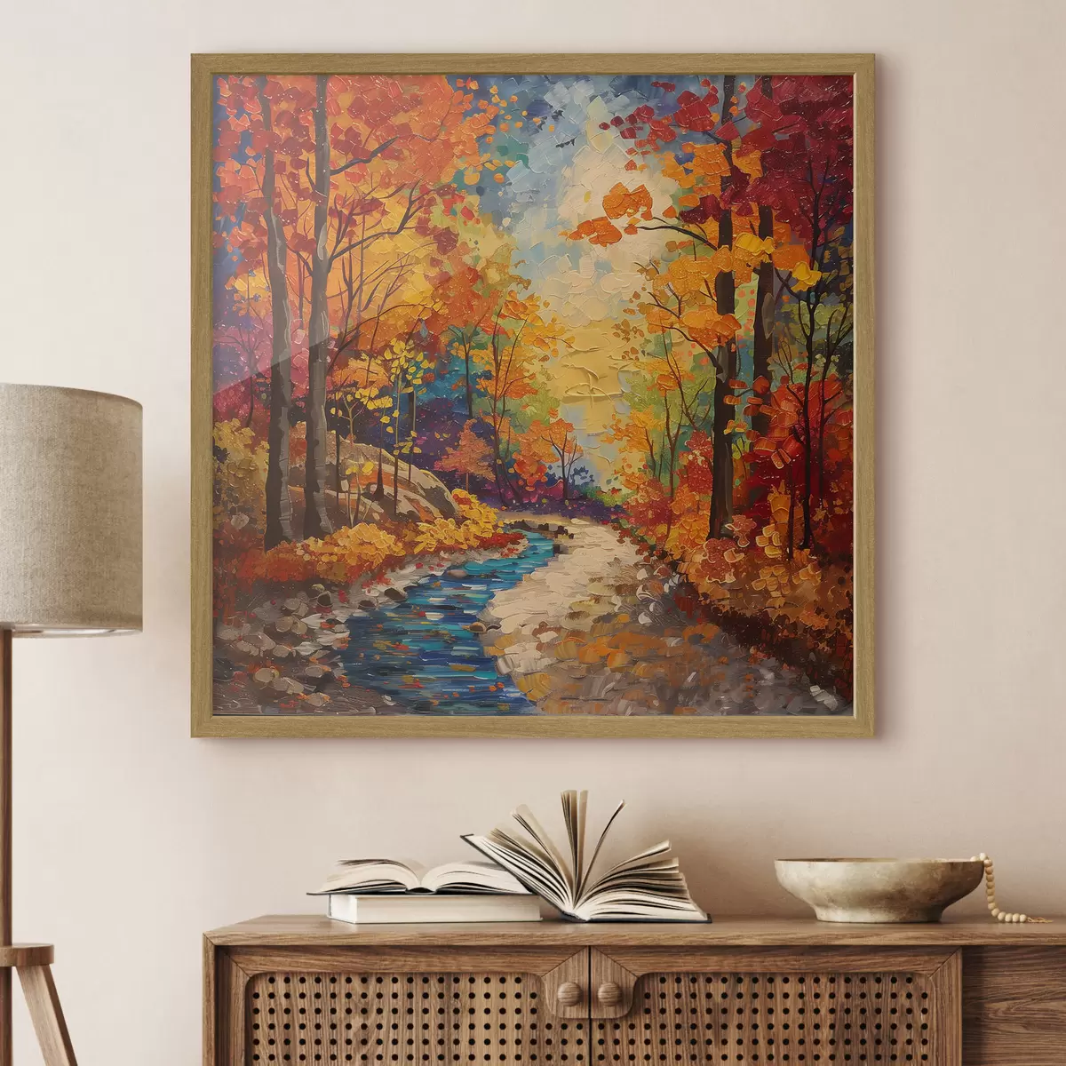 Poster Pfad im Wald mit Aquarellfarben f40901