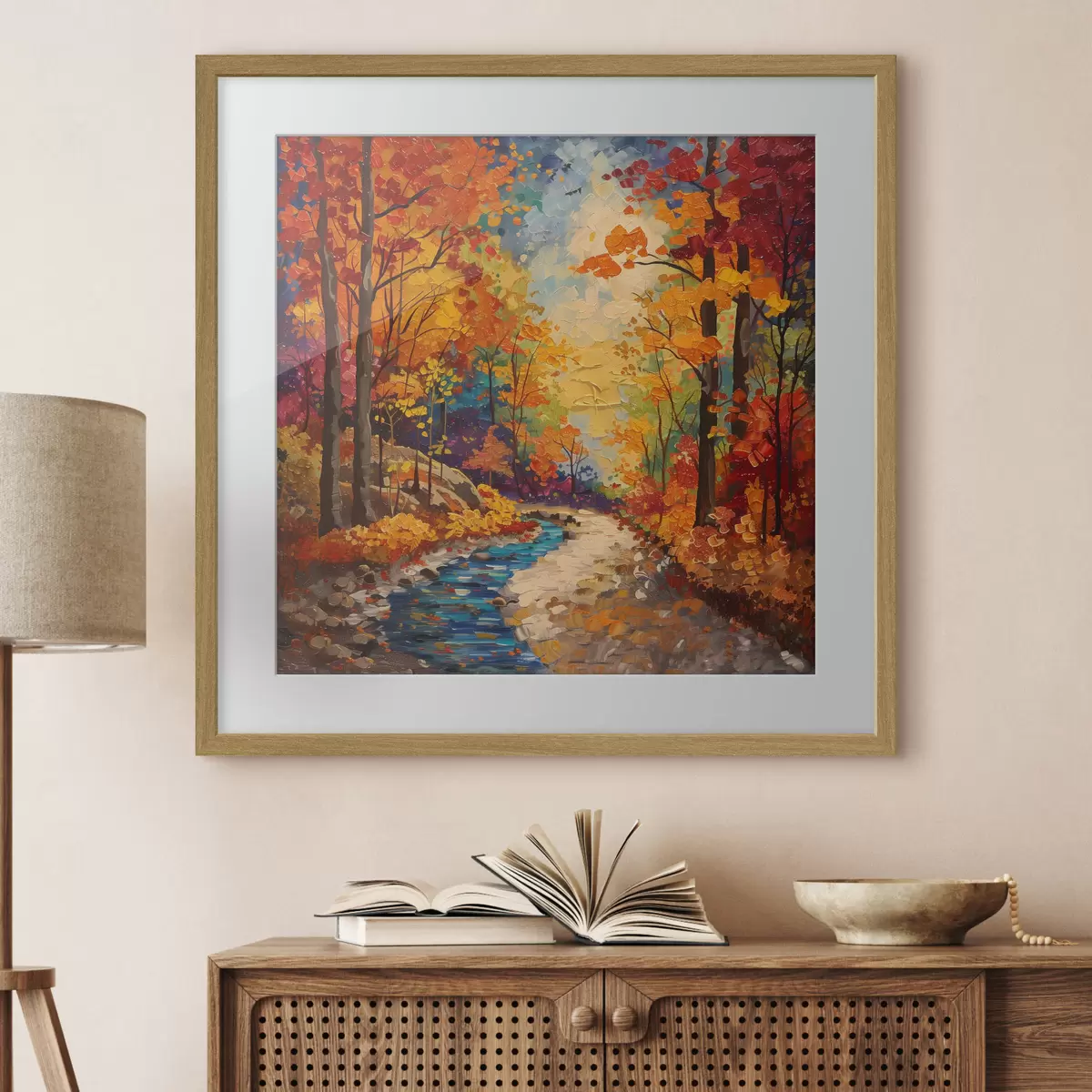 Poster Pfad im Wald mit Aquarellfarben f40901