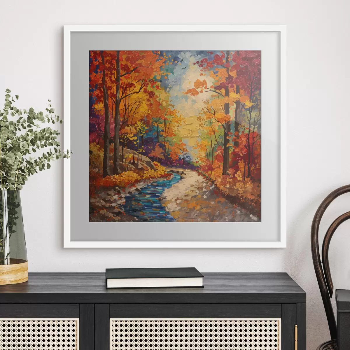 Poster Pfad im Wald mit Aquarellfarben f40901