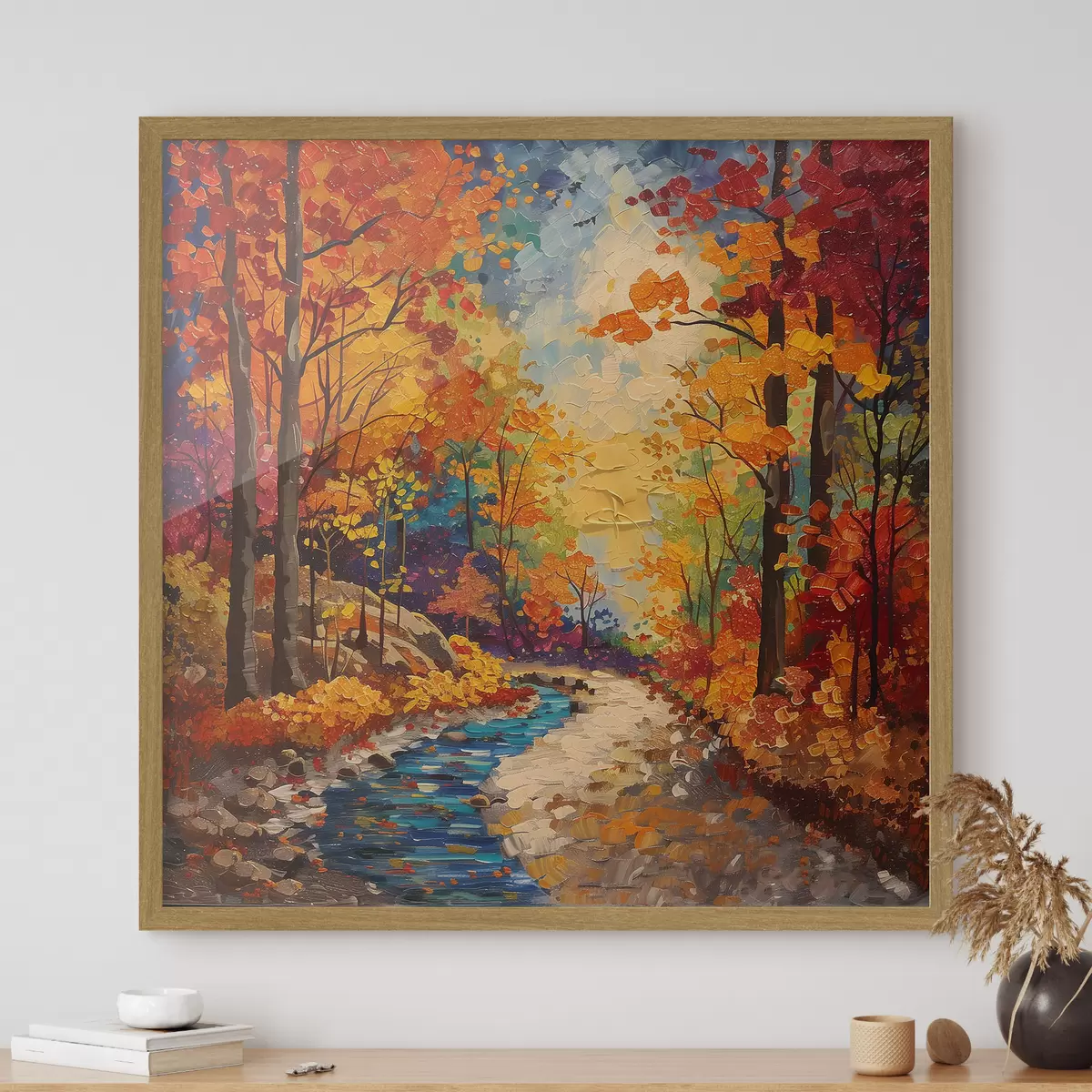 Poster Pfad im Wald mit Aquarellfarben f40901