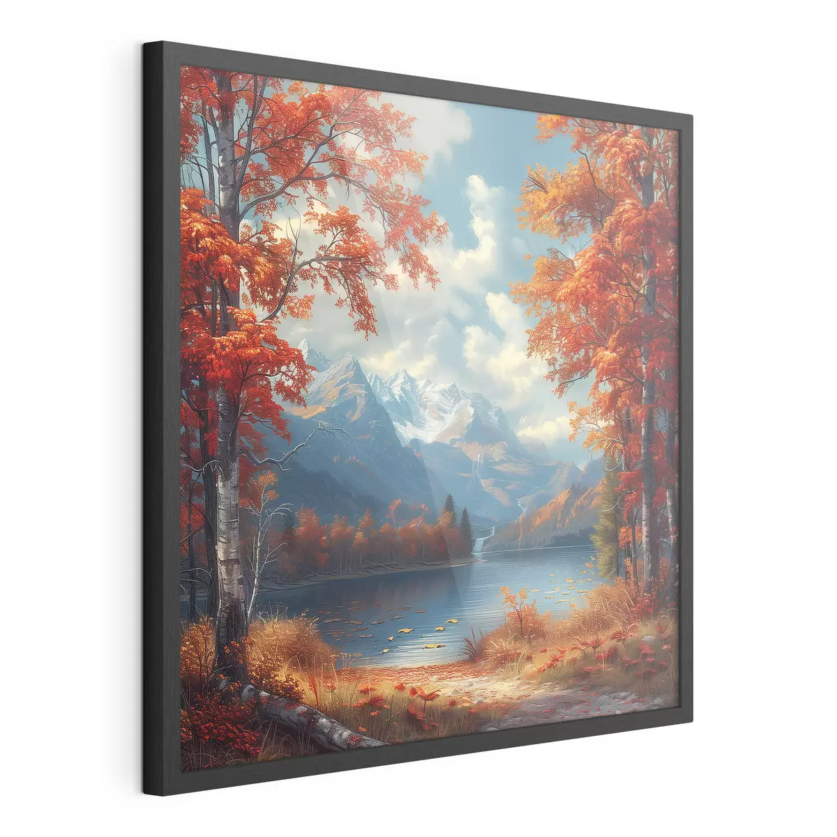 Poster Herbstlandschaft vor der Kulisse der Berge in der Nähe eines Teiches f40903