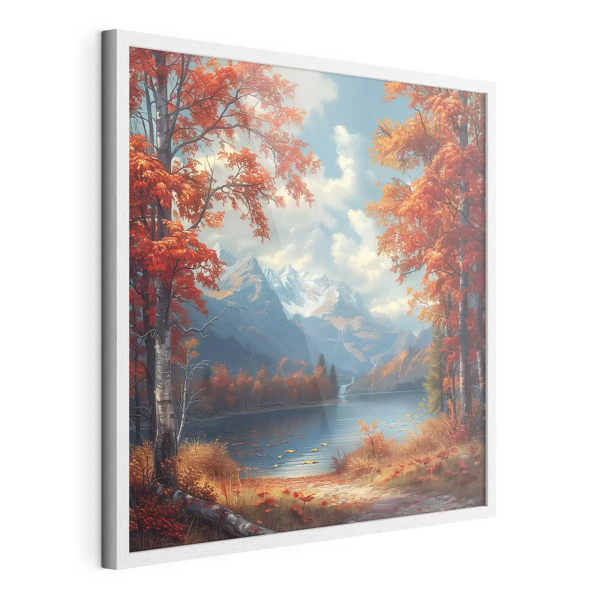 Poster Herbstlandschaft vor der Kulisse der Berge in der Nähe eines Teiches f40903