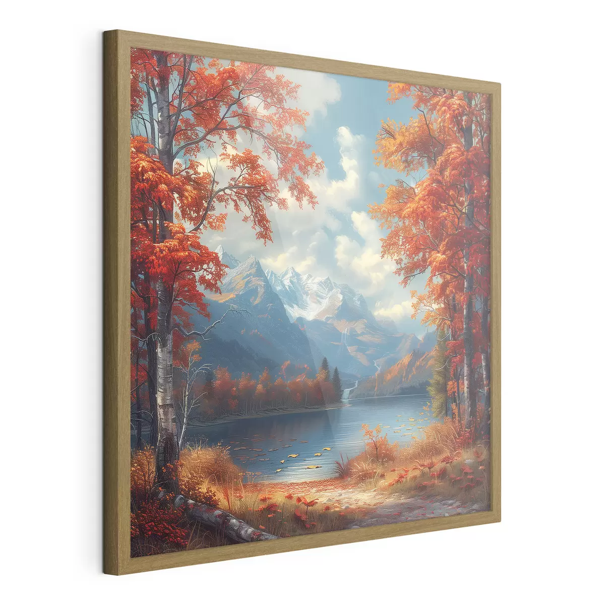 Poster Herbstlandschaft vor der Kulisse der Berge in der Nähe eines Teiches f40903