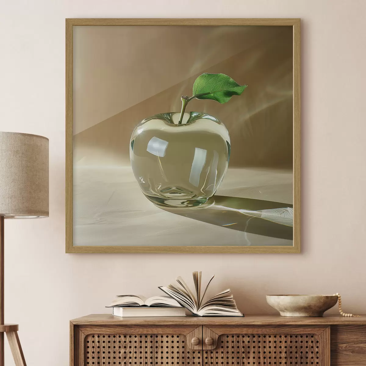Poster Transparenter Glasapfel auf hellem Hintergrund f40913