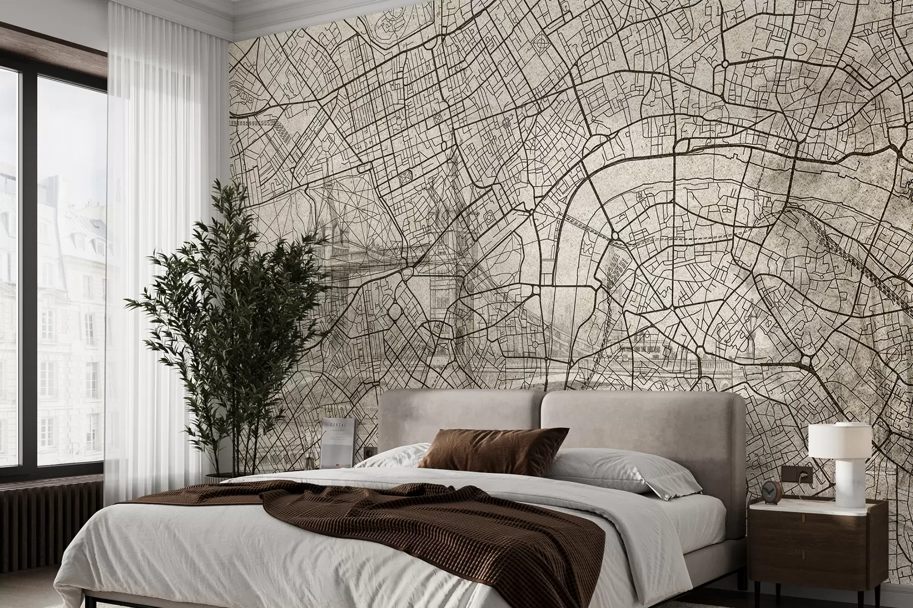 Fototapete Londoner Stadtplan, Strichzeichnung, Architektur, beige Farben w01702