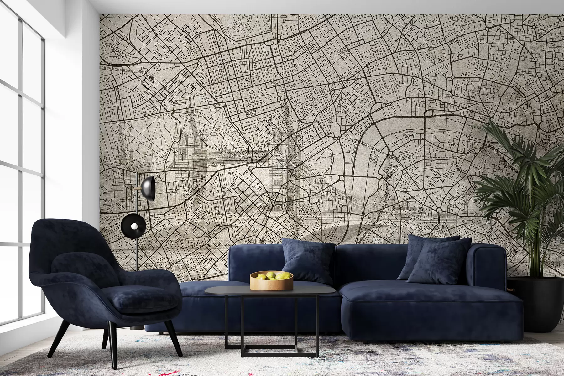Fototapete Londoner Stadtplan, Strichzeichnung, Architektur, beige Farben w01702