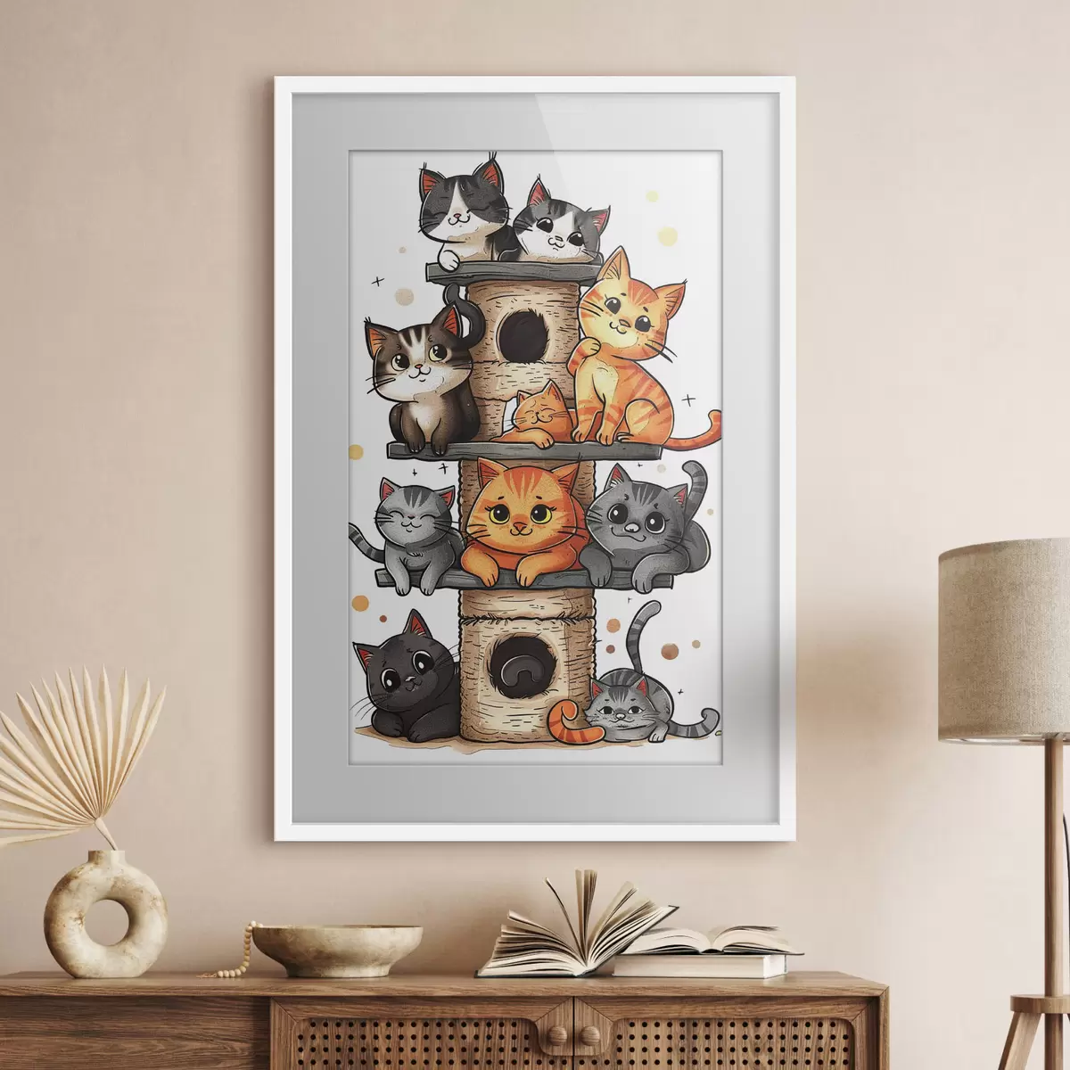 Poster Verschiedene Katzen auf dem Tresen f40929