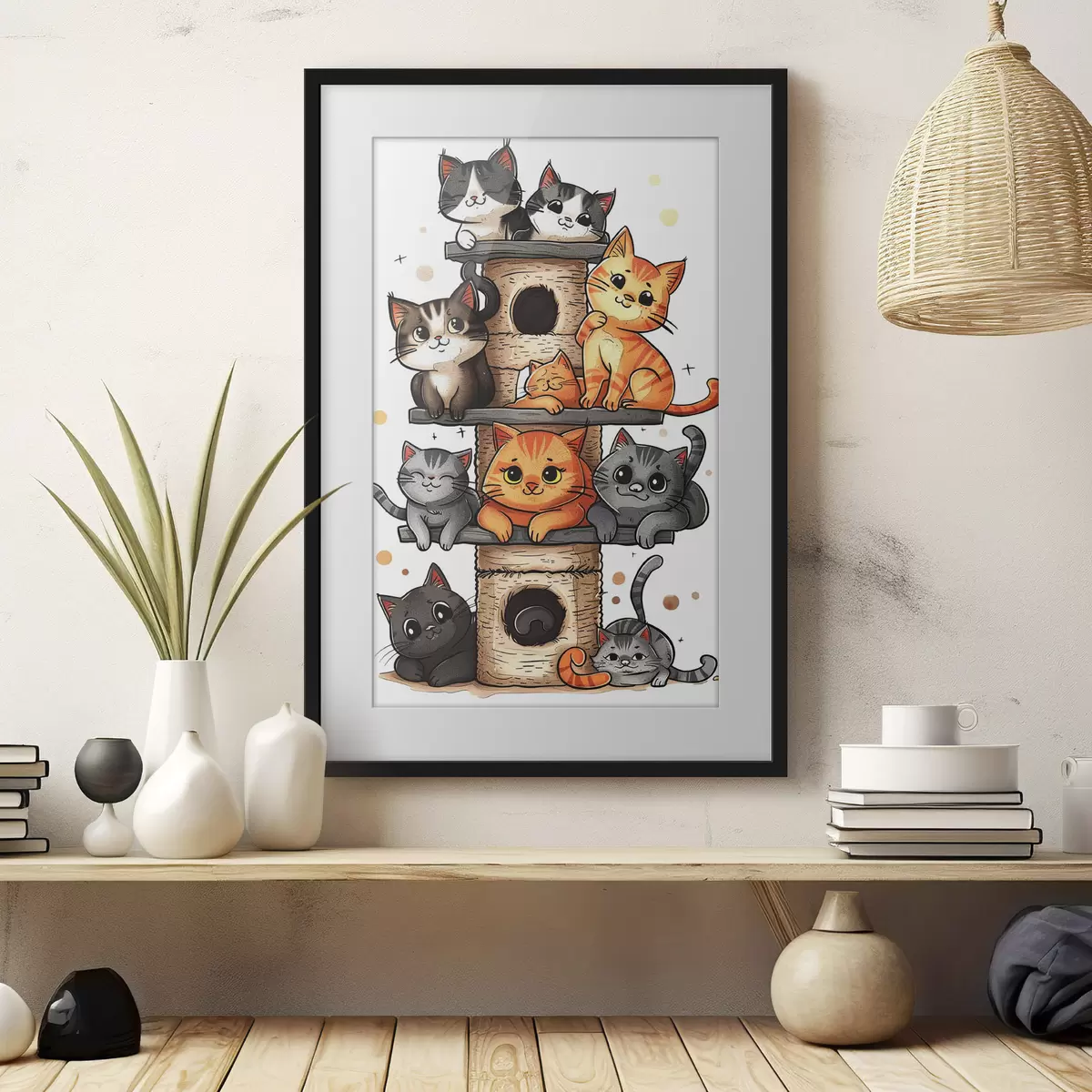 Poster Verschiedene Katzen auf dem Tresen f40929