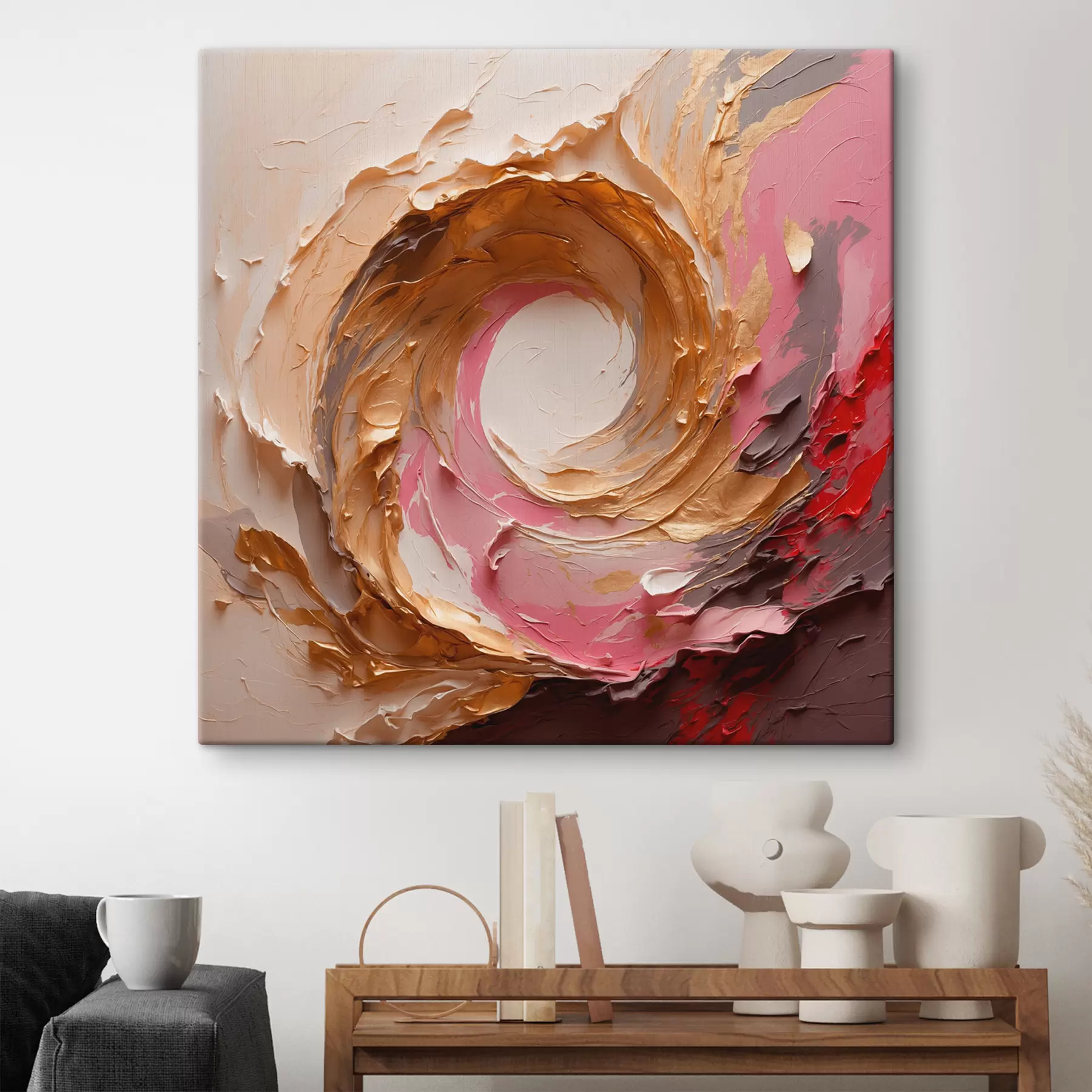 Fototapete Abstraktes Ölgemälde mit rosa und gelbem Wirbel s40863