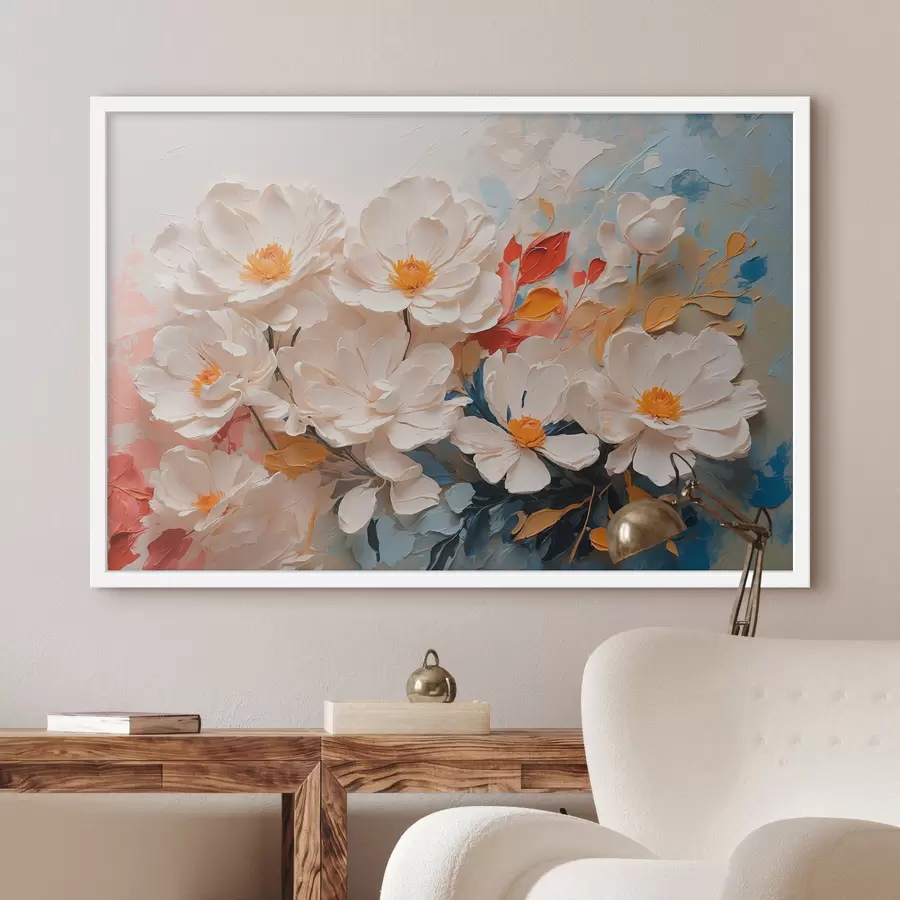 Fototapete Abstrakte weiße Blumen in Öl f40862