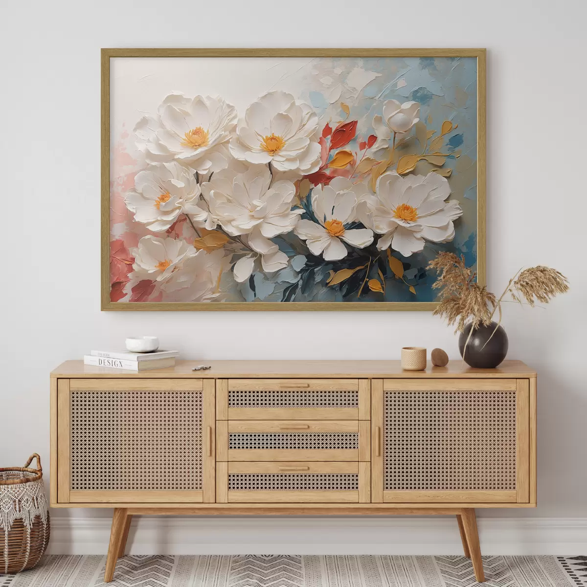 Poster Abstrakte weiße Blumen in Öl f40862