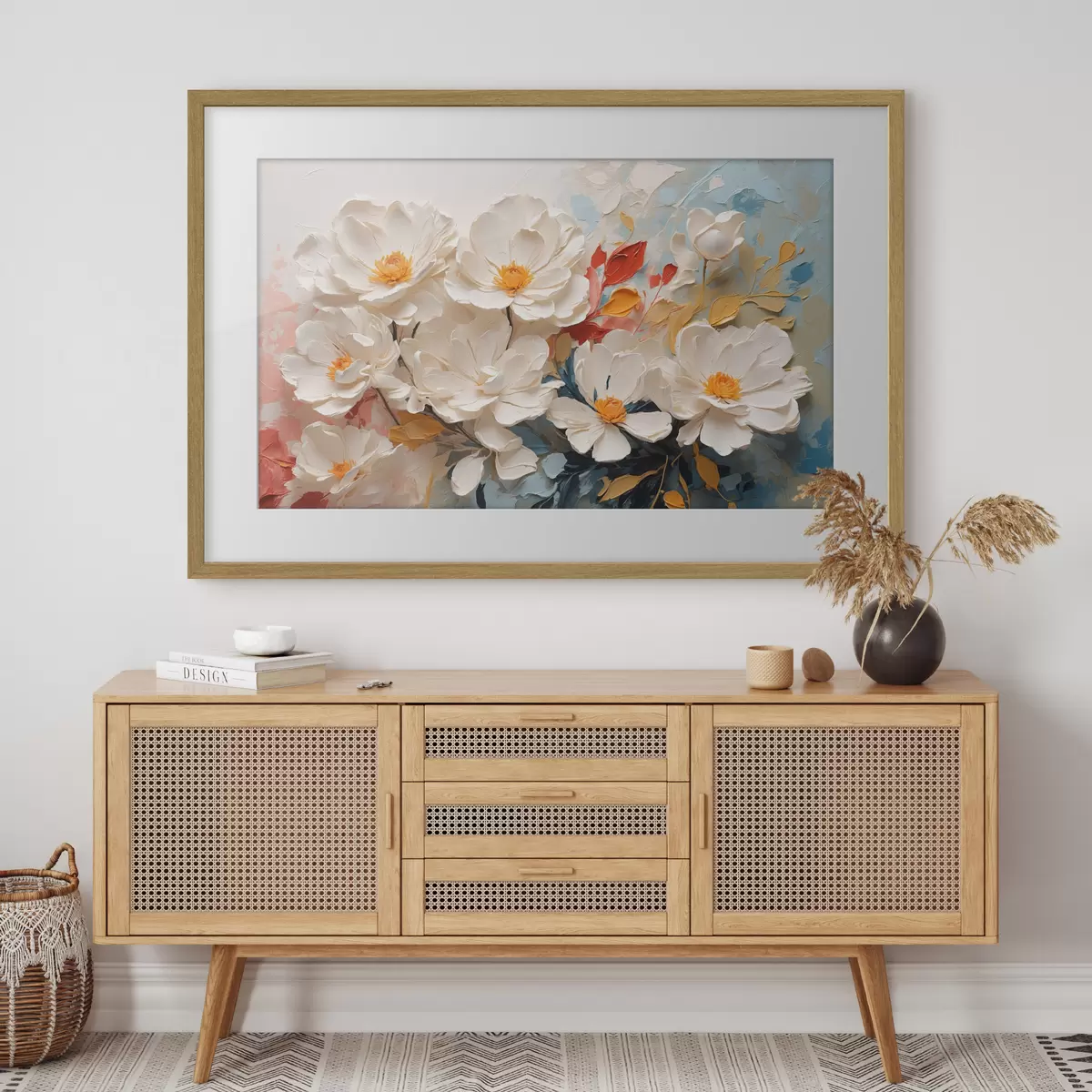 Poster Abstrakte weiße Blumen in Öl f40862