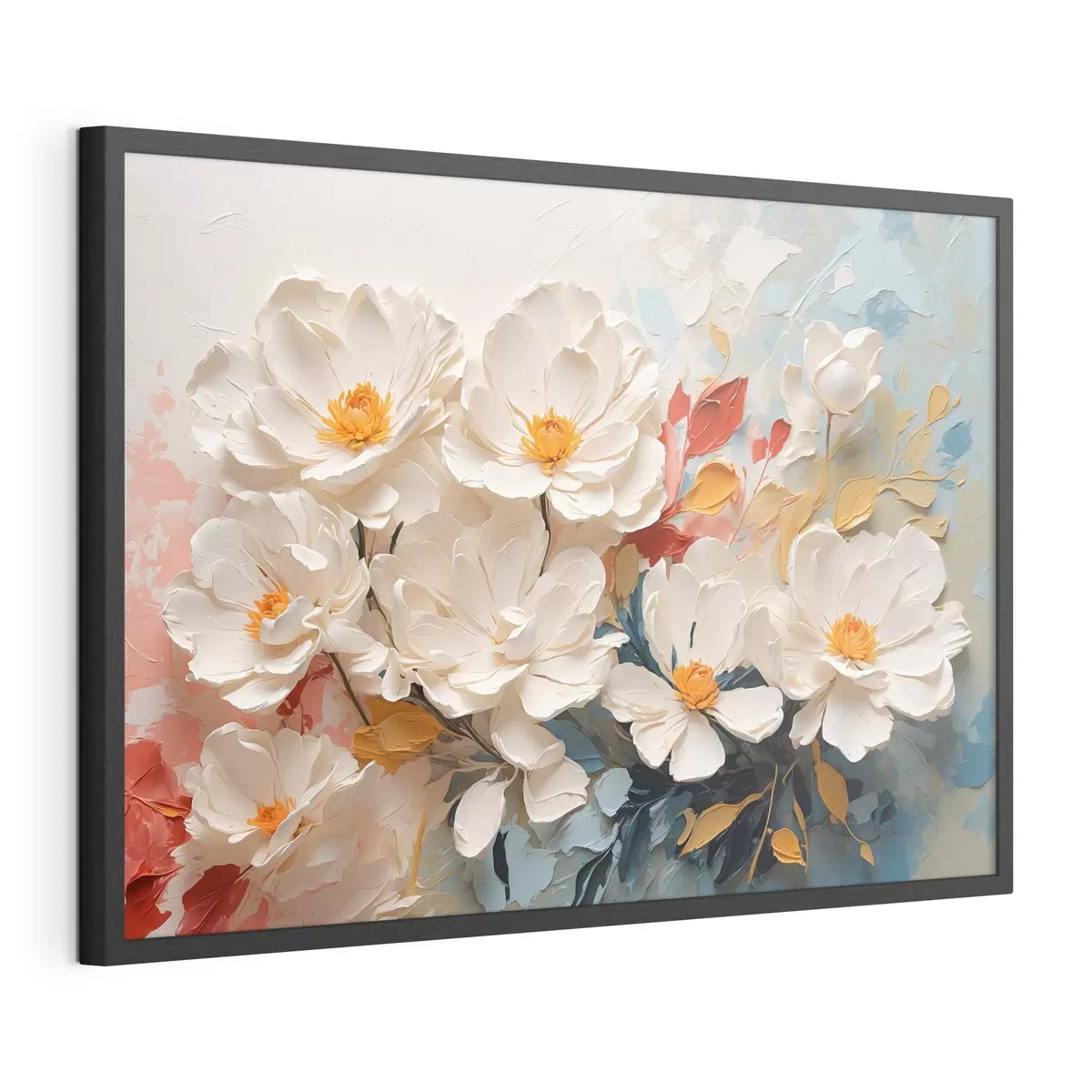 Poster Abstrakte weiße Blumen in Öl f40862