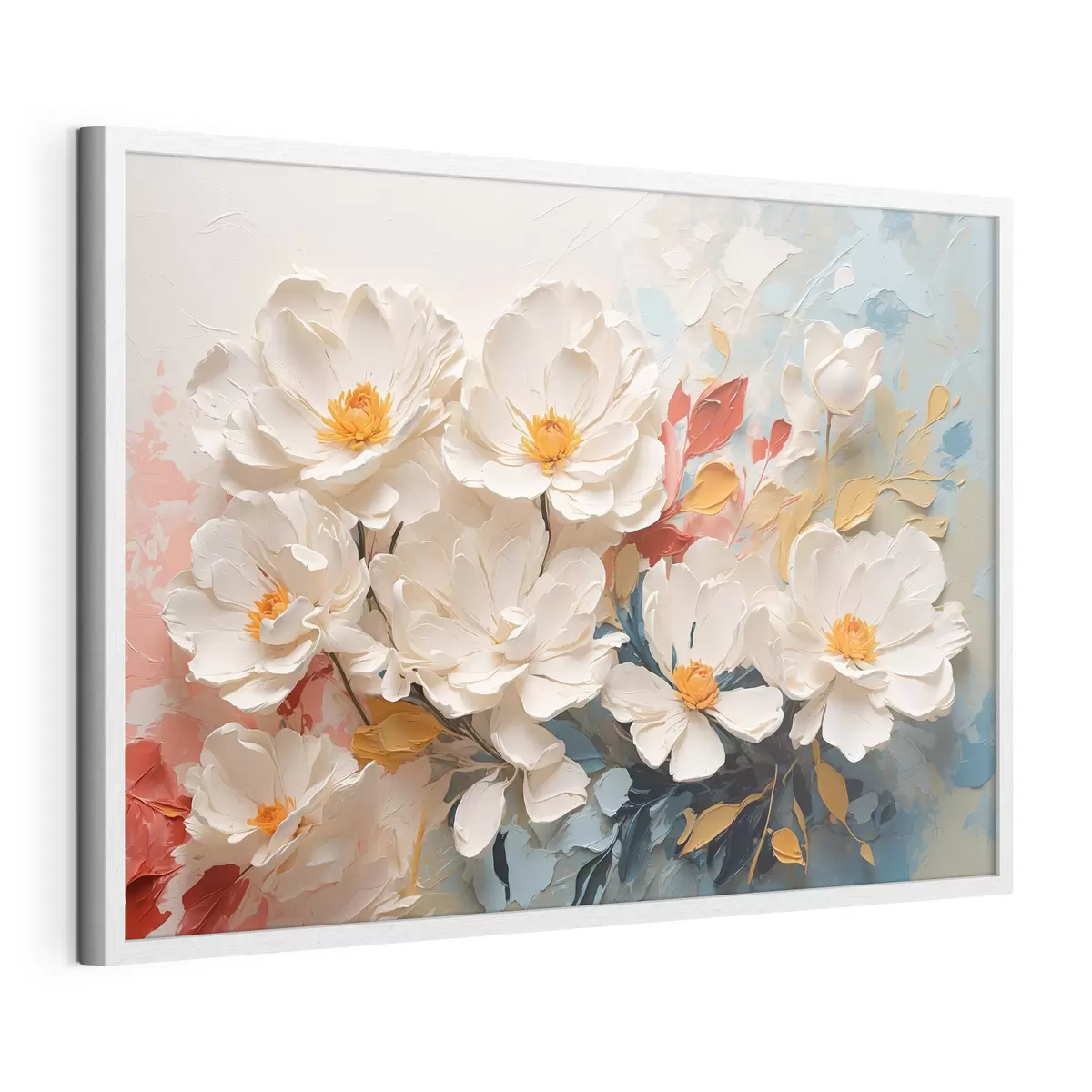 Poster Abstrakte weiße Blumen in Öl f40862