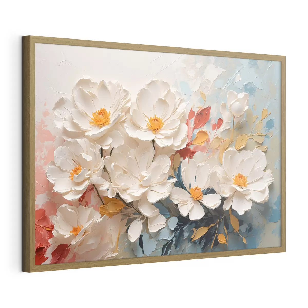 Poster Abstrakte weiße Blumen in Öl f40862