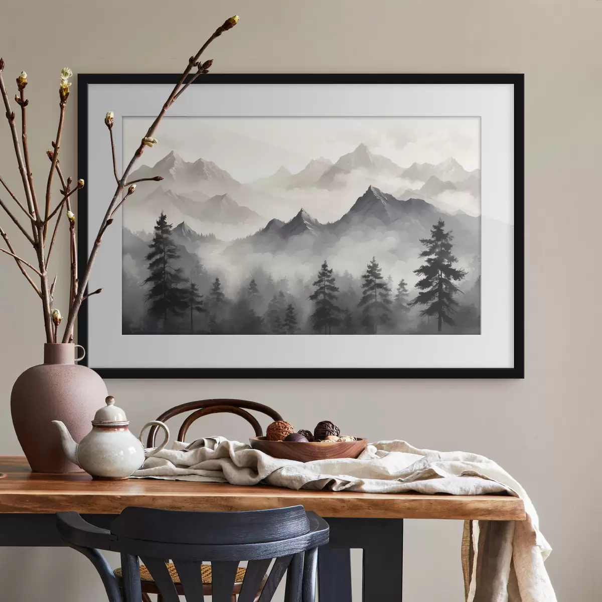Poster Kiefern im Bergnebel f40866