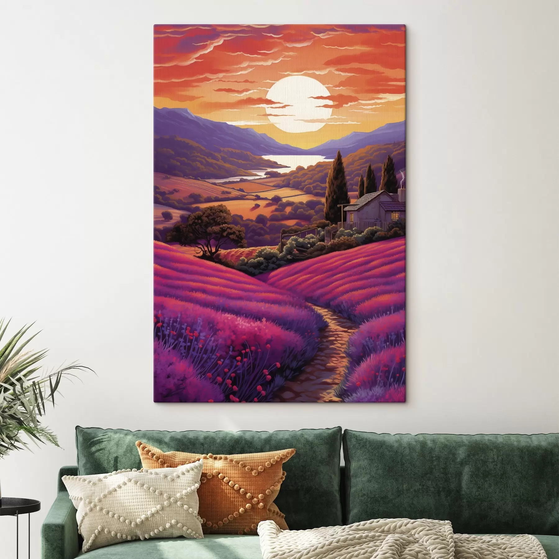 Fototapete Lavendelfelder, Sonnenuntergang, schöne Landschaften, Berge s40943