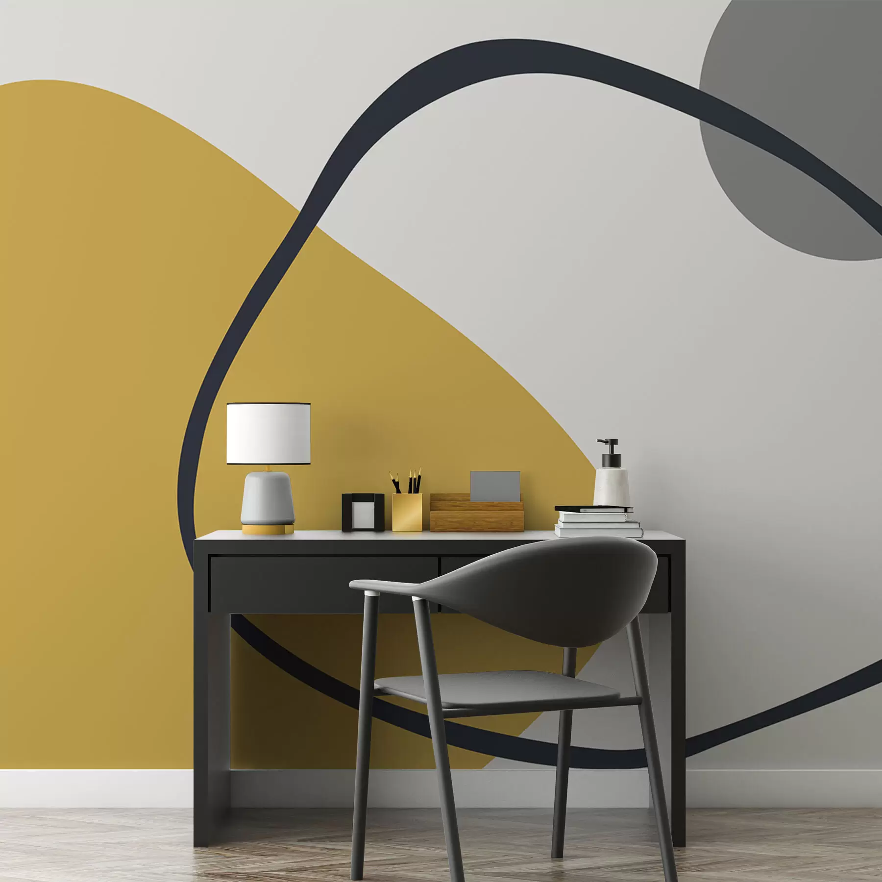 Fototapete Geometrische gelbe und graue Formen auf einem hellen Hintergrund w01687