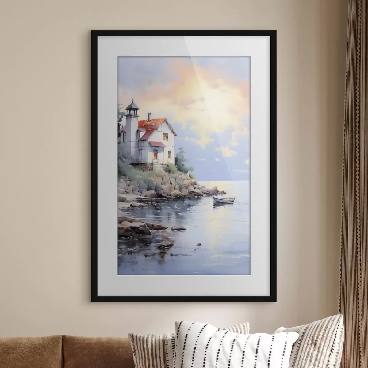 Poster Haus am Strand am Meer bei Sonnenuntergang f41010