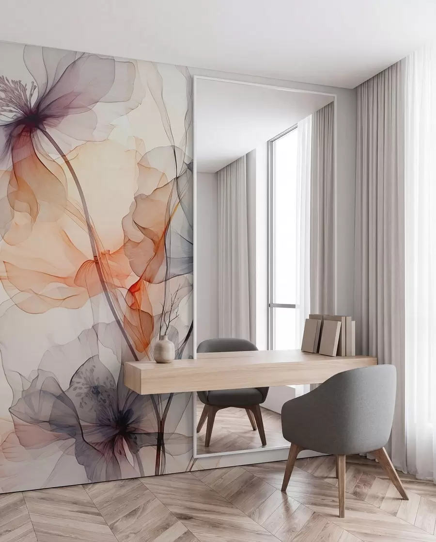 Fototapete Abstrakte durchscheinende Blumen flüssige Aquarellfarbe w01781