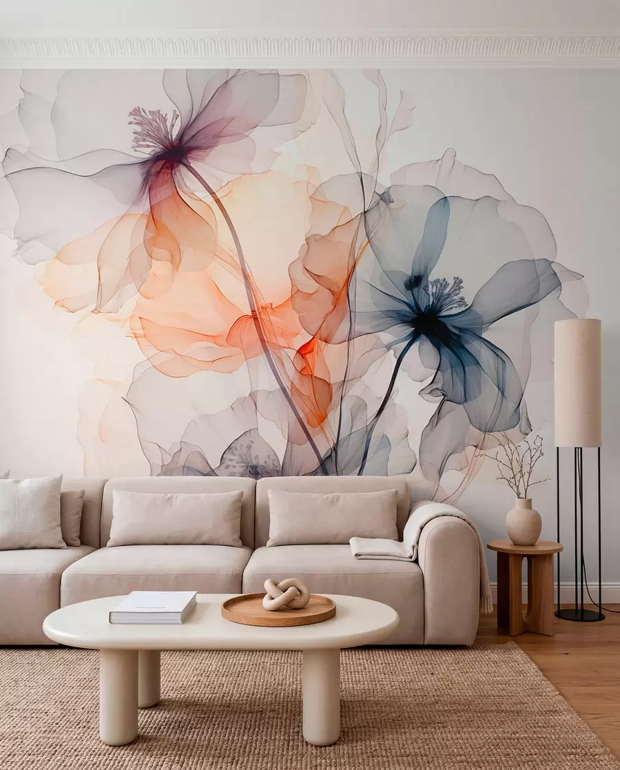 Fototapete Abstrakte durchscheinende Blumen flüssige Aquarellfarbe w01781