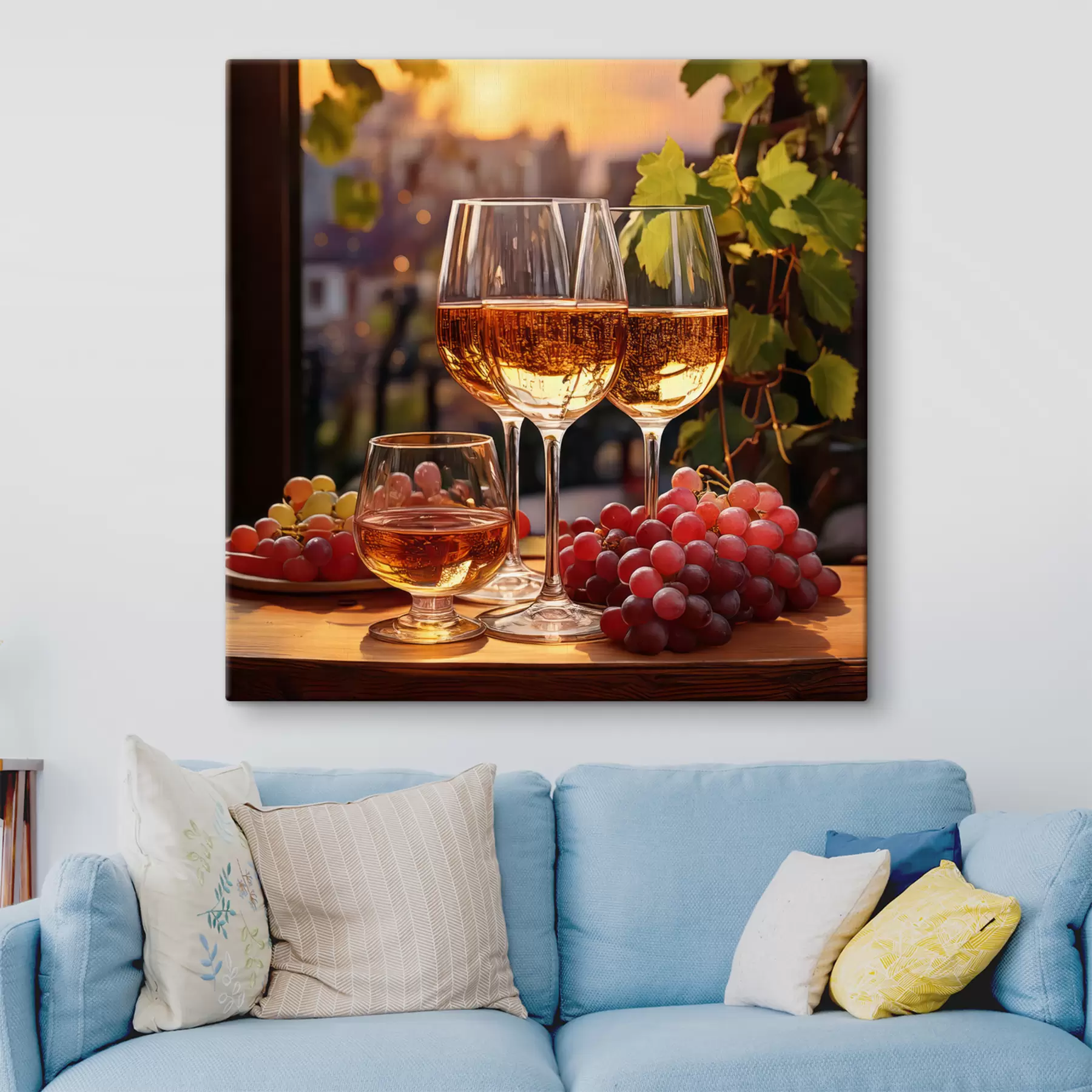 Fototapete gläser mit Wein, Weintrauben auf dem Tisch, Stillleben s41104