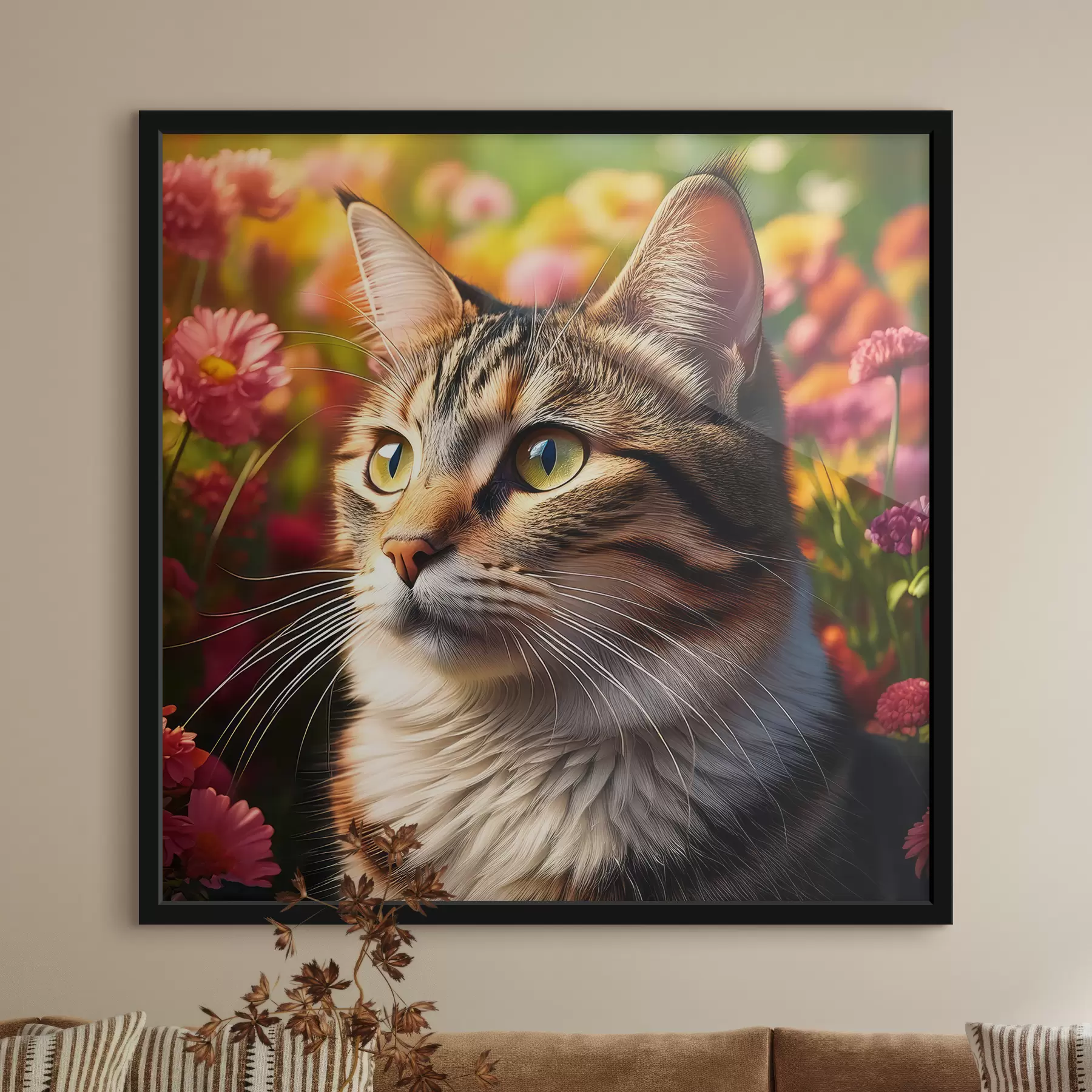 Fototapete großkatze, Porträt einer Katze, Katze und Blumen f41106