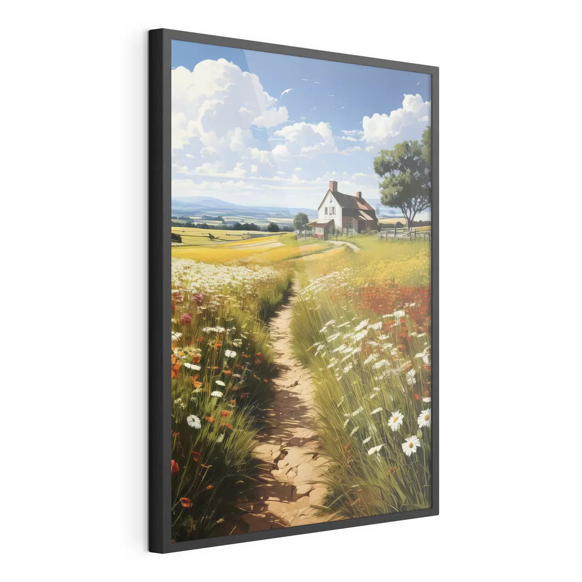Poster ein Weg durch ein blühendes Feld und ein Haus f41109