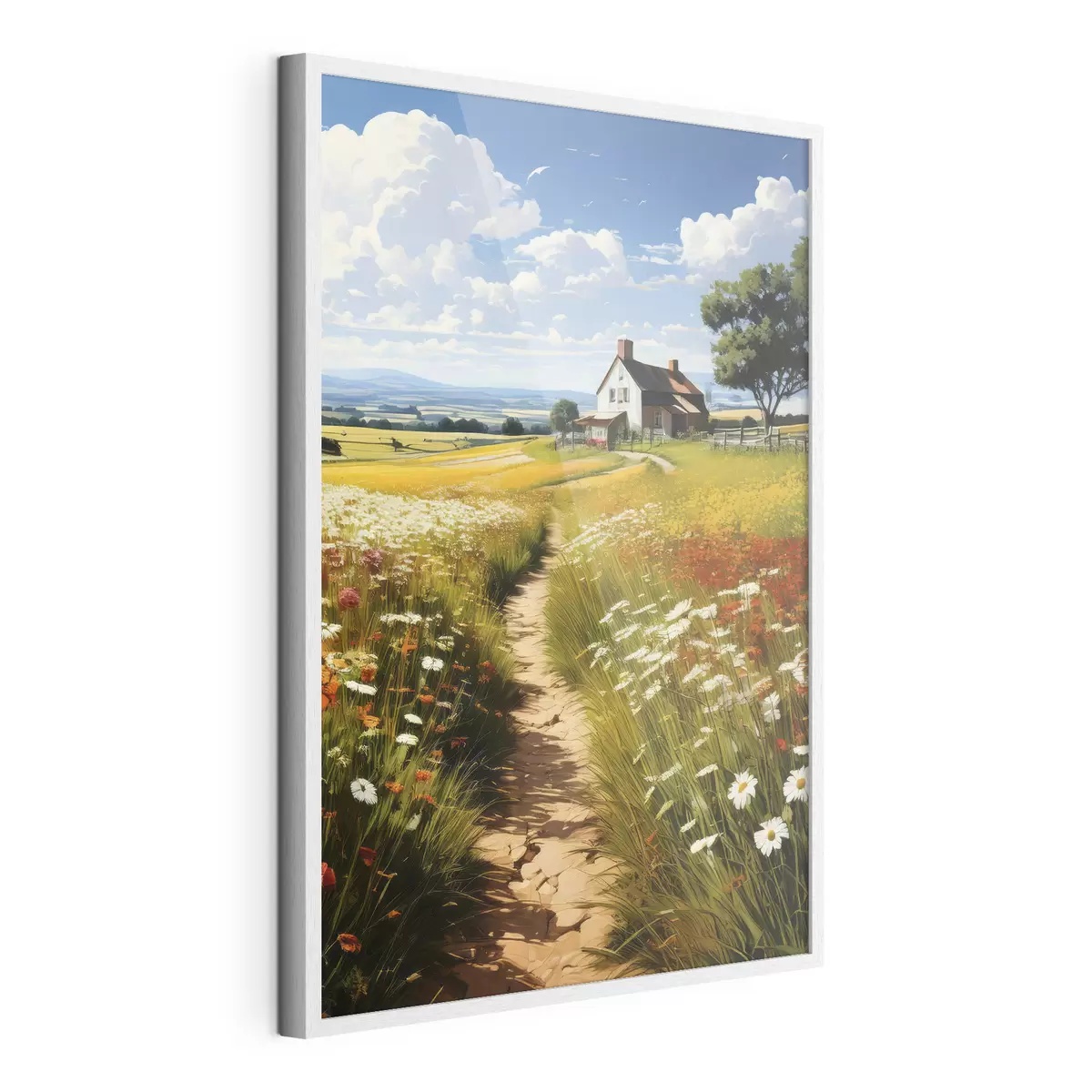 Poster ein Weg durch ein blühendes Feld und ein Haus f41109
