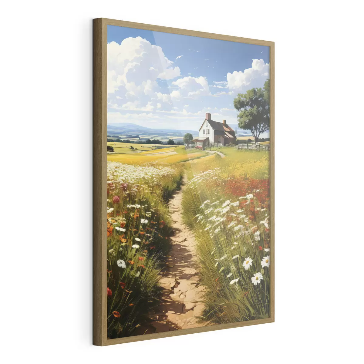 Poster ein Weg durch ein blühendes Feld und ein Haus f41109