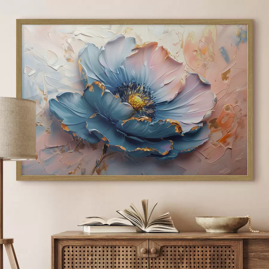 Fototapete Eine große Blume in zarten Farben, kräftige Ölpinselstriche f40991