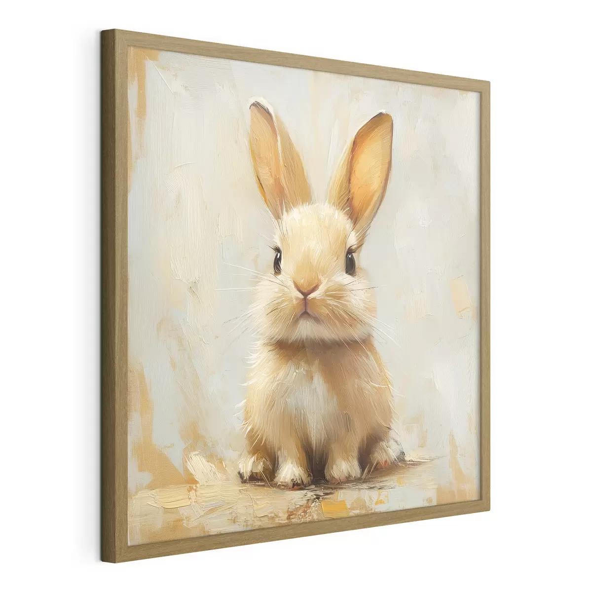 Poster Beigefarbener Hase auf hellem Hintergrund mit kräftigen Pinselstrichen f41000