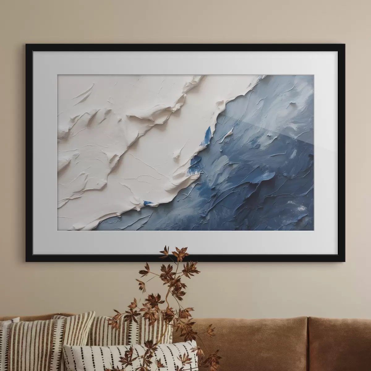 Poster Abstraktion mit weißen und blauen Ölfarben f41025