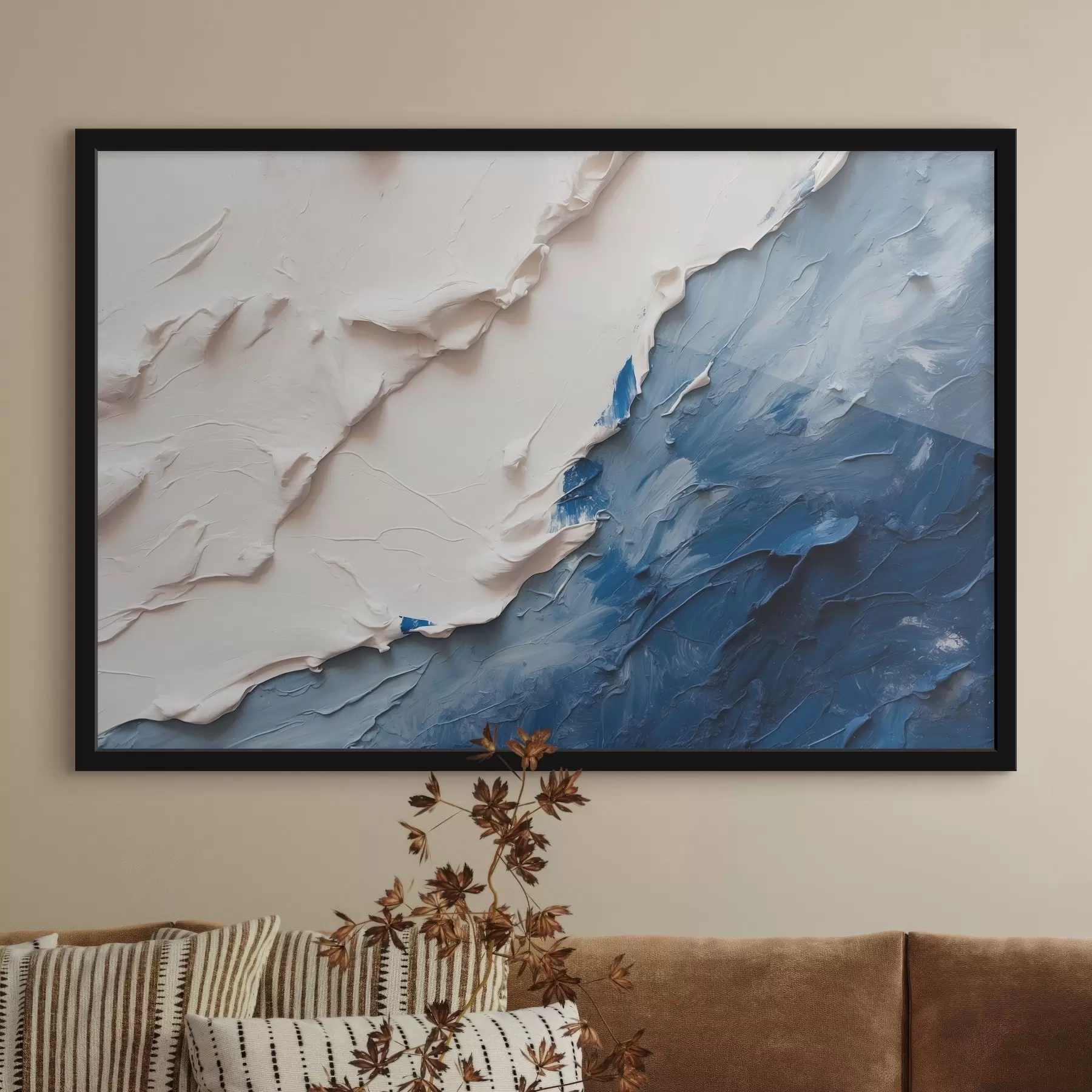 Fototapete Abstraktion mit weißen und blauen Ölfarben f41025