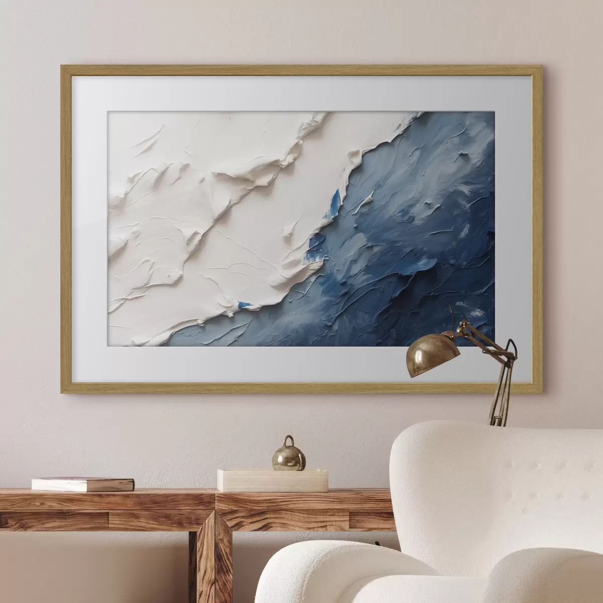 Poster Abstraktion mit weißen und blauen Ölfarben f41025