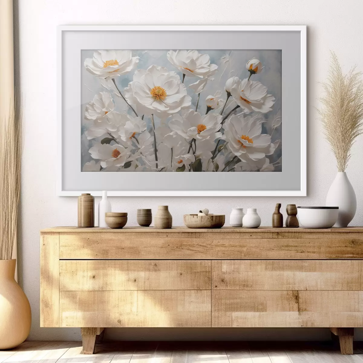 Poster Weiße Blüten, blauer Tag f41041
