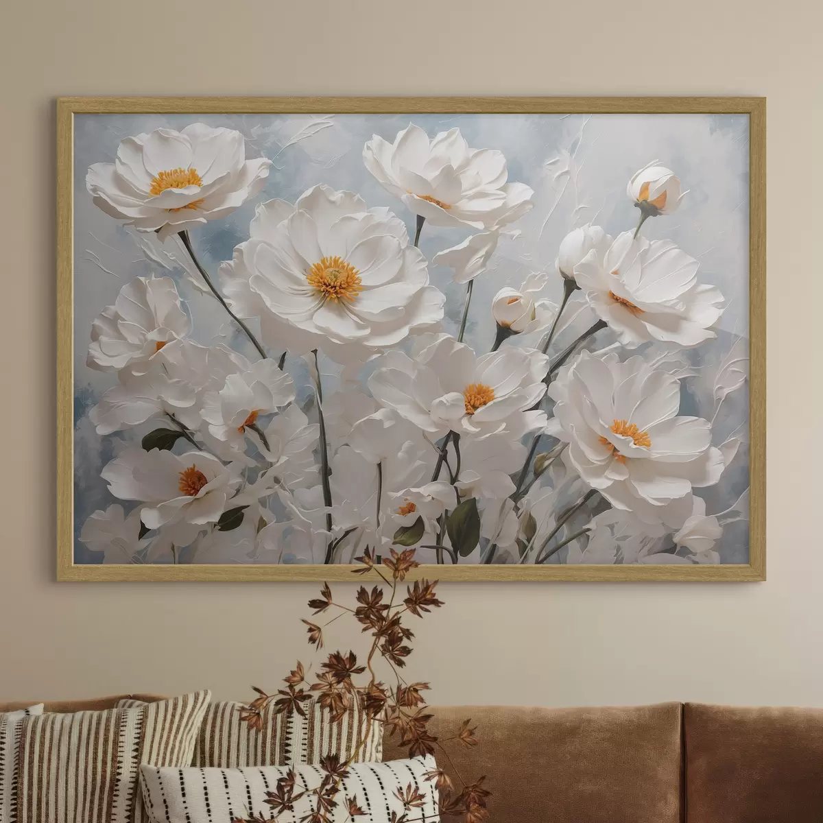 Poster Weiße Blüten, blauer Tag f41041