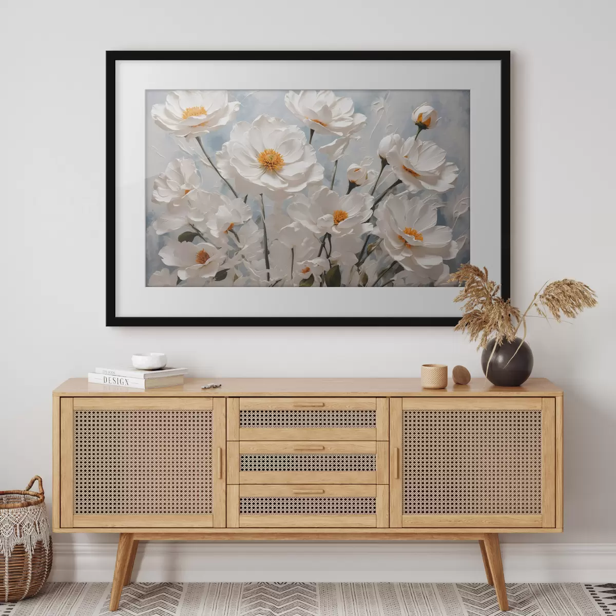 Poster Weiße Blüten, blauer Tag f41041