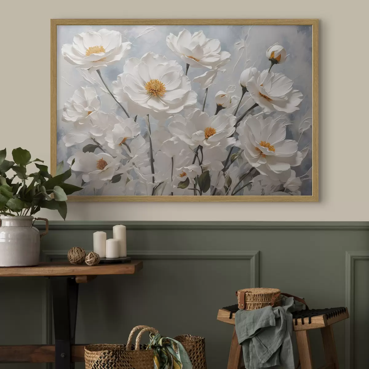 Poster Weiße Blüten, blauer Tag f41041