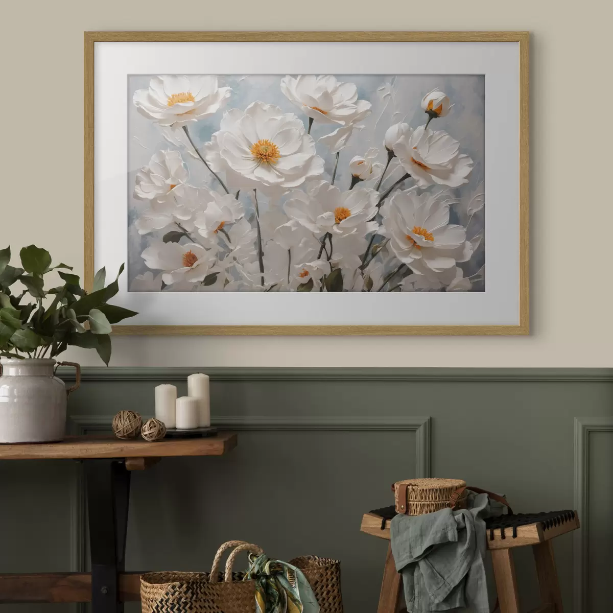 Poster Weiße Blüten, blauer Tag f41041