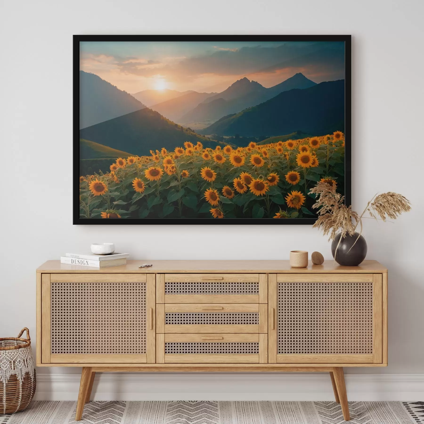 Fototapete Sonnenblumen gegen Berge f41049