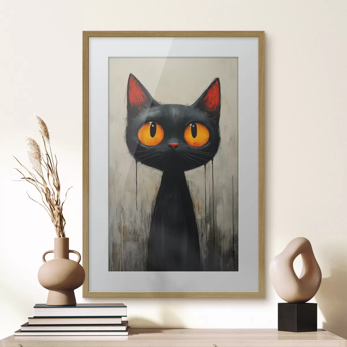 Poster Schwarze Aquarellkatze mit gelben Augen f41120