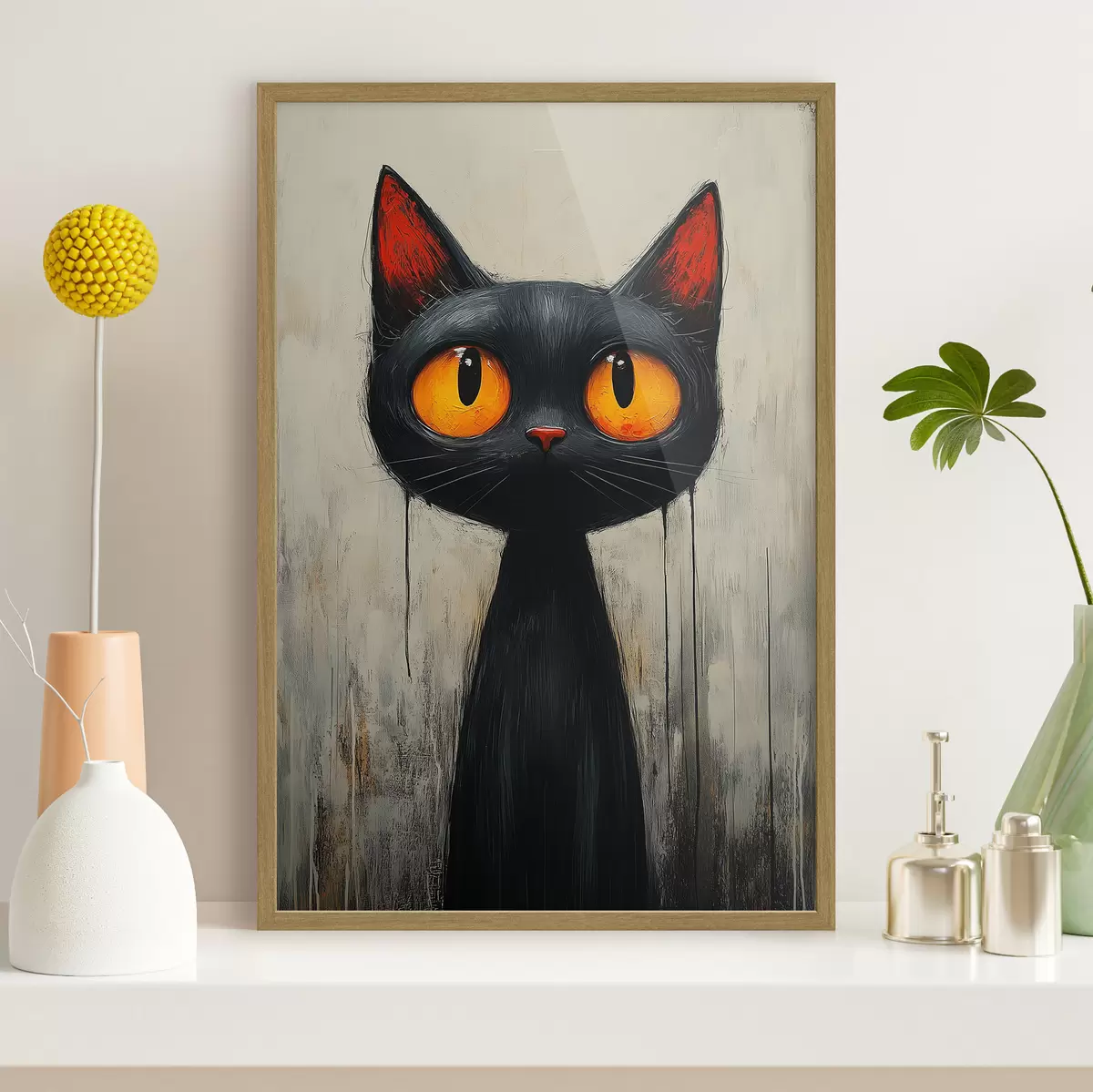 Poster Schwarze Aquarellkatze mit gelben Augen f41120