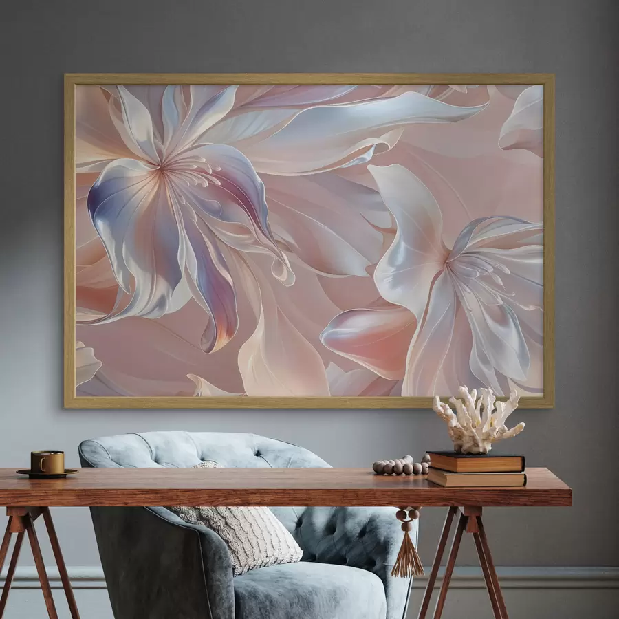 Fototapete Zarte, pastellfarbene Blütenblätter mit fließenden Formen und Texturen, die eine abstrakte Blumenkomposition ergeben f41098