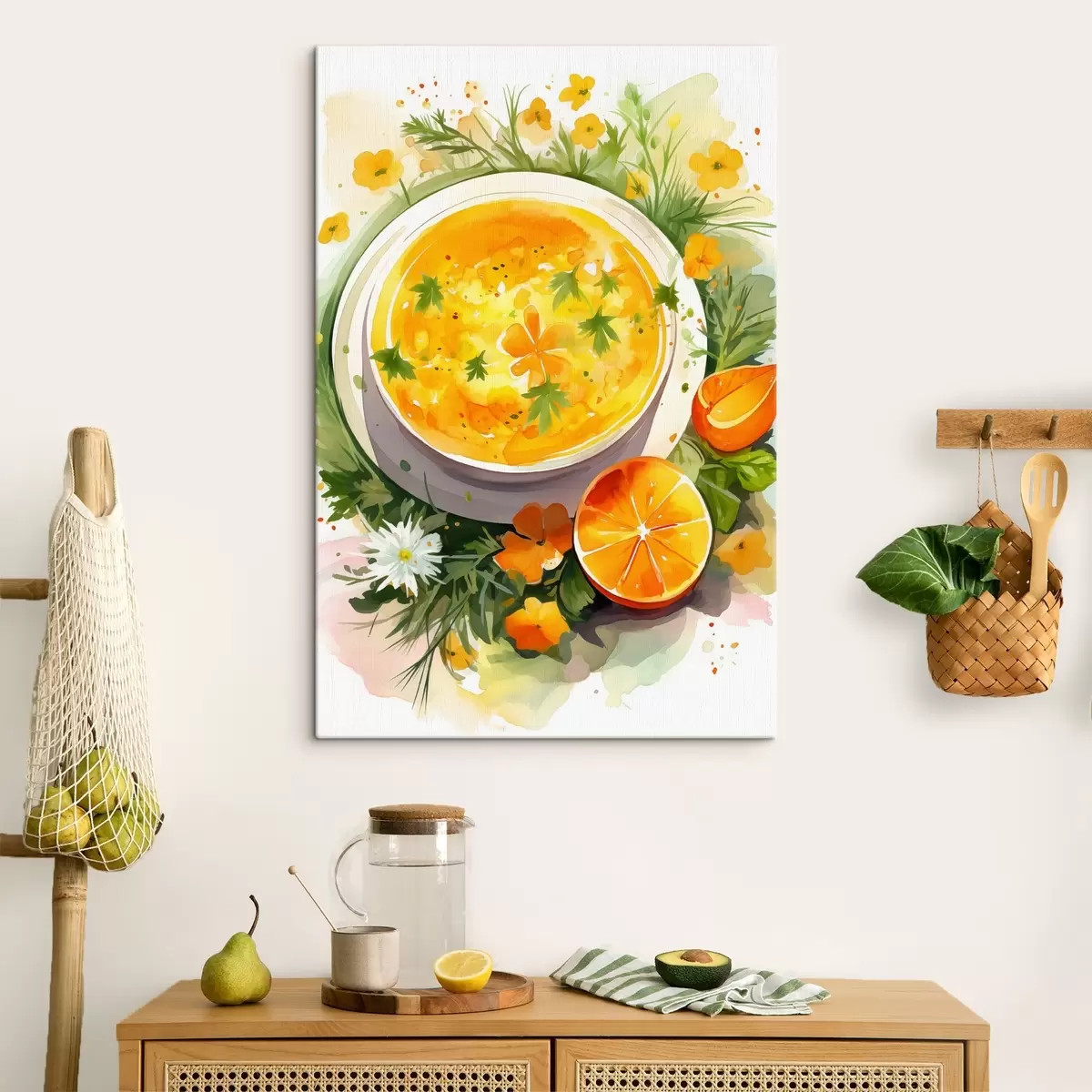Fototapete Kürbissuppe, Aquarell, Herbstfarben, Orange s41170