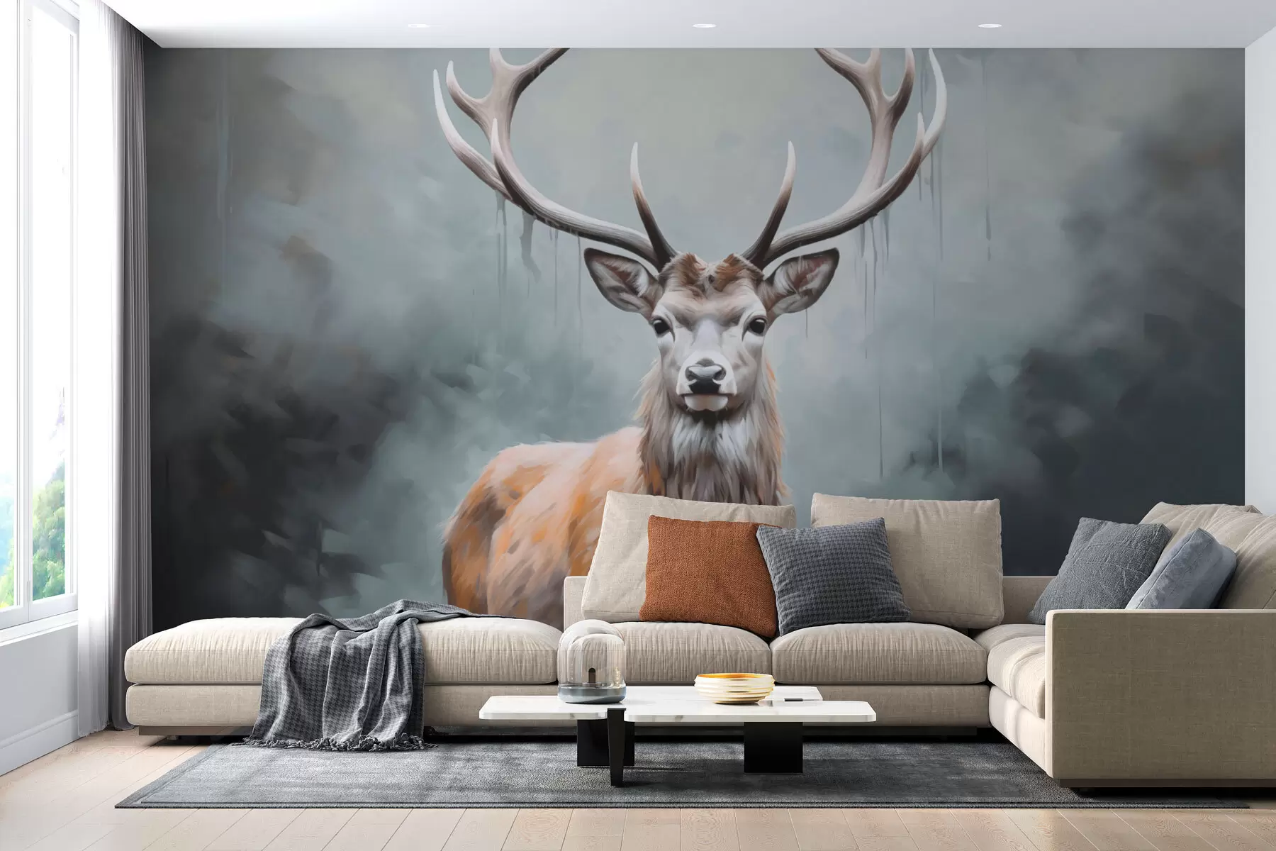 Fototapete Elegante Rehe im Nebel w01796