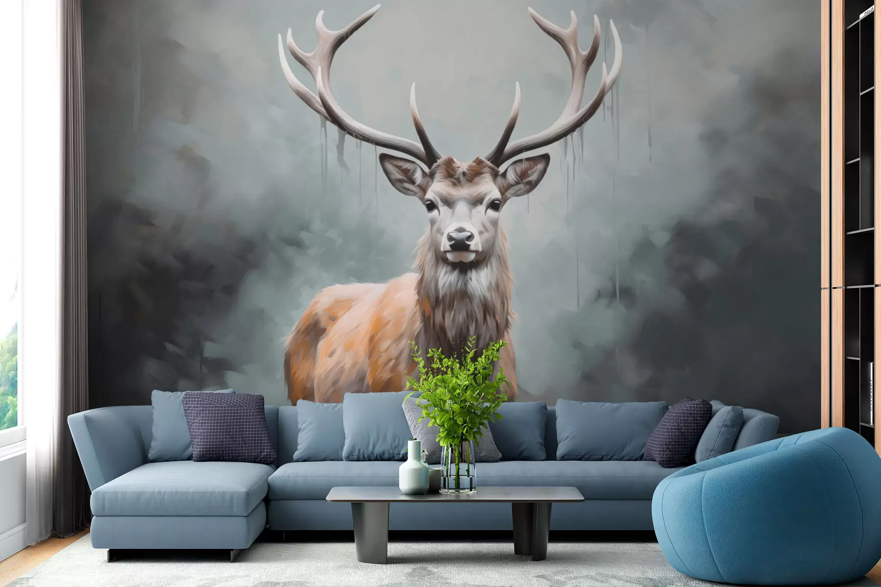 Fototapete Elegante Rehe im Nebel w01796